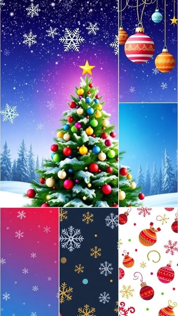 Festive Christmas wallpapers for Samsung Galaxy Z Flip featuring snowy scenes and holiday decorations.